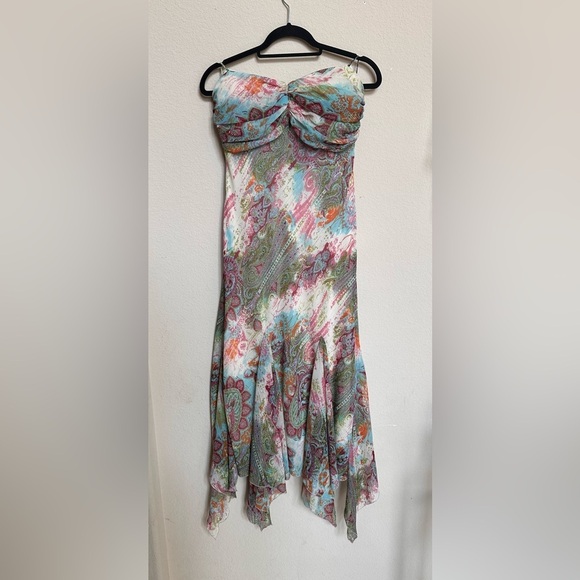 S.L. Fashions Gray and Pink Asymmetrical Strapless Sundress - Picture 1 of 10